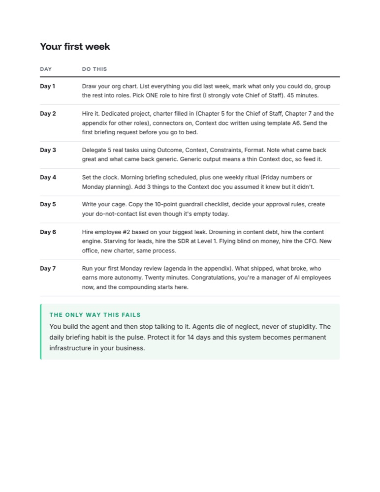 The 7-day build plan page